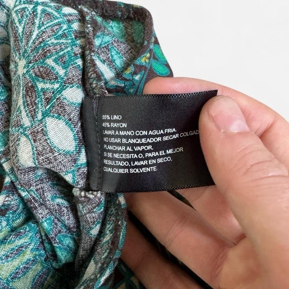 Green patterned linen midi skirt with ruffle - Picture 8 of 8